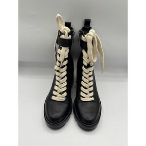 Marc Fisher LTD Ozzie 2 Combat Black Leather Boots White Laces 6.5 Grunge